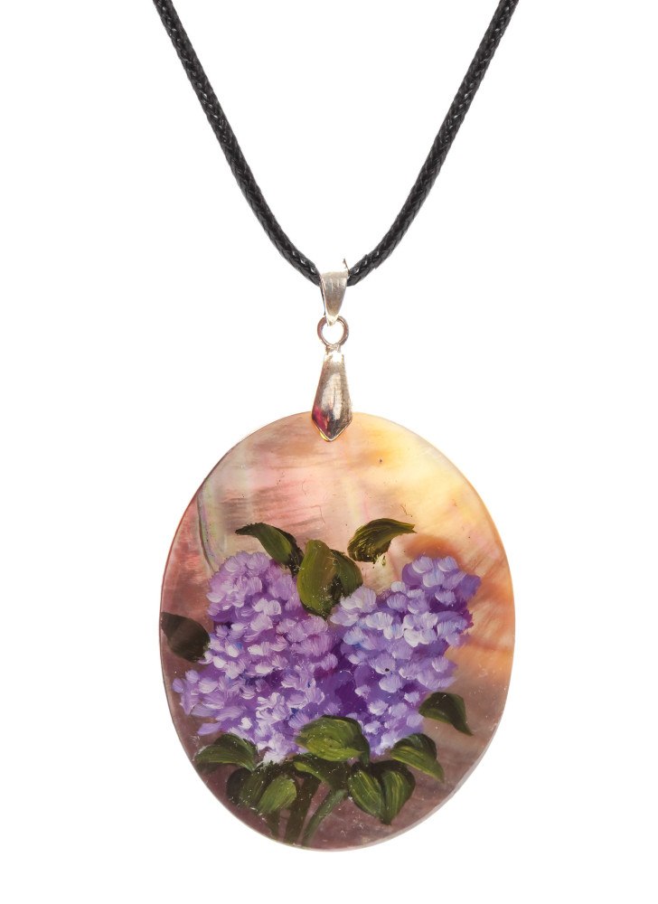 40x50 mm Flowers hand painted Nacre Pendant (by Tatiana Shkatulka Crafts)