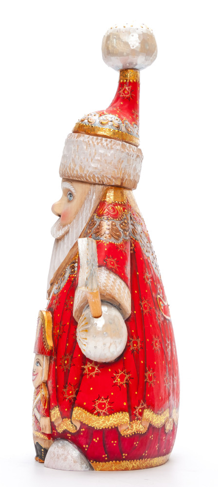 280 mm Santa with a Magic Staff and a Green Christmas Tree Carved Wood Hand Painted Collectible Figurine (by Igor Carved Wooden Figures Studio)