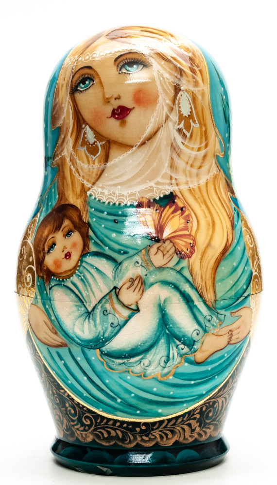 160 mm Mother with Daughter hand painted wooden Matryoshka doll 5 pcs (by A Studio)