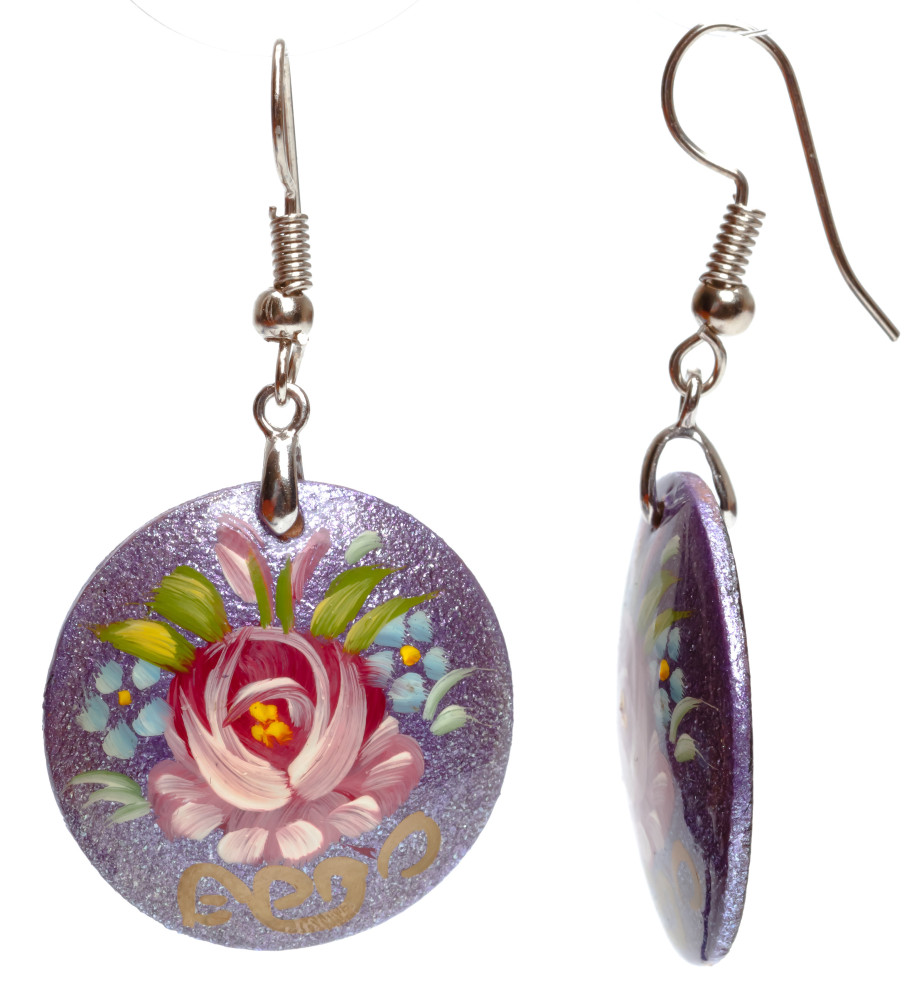 d 25mm Zhostovo wooden Earrings (by Lada Workshop)
