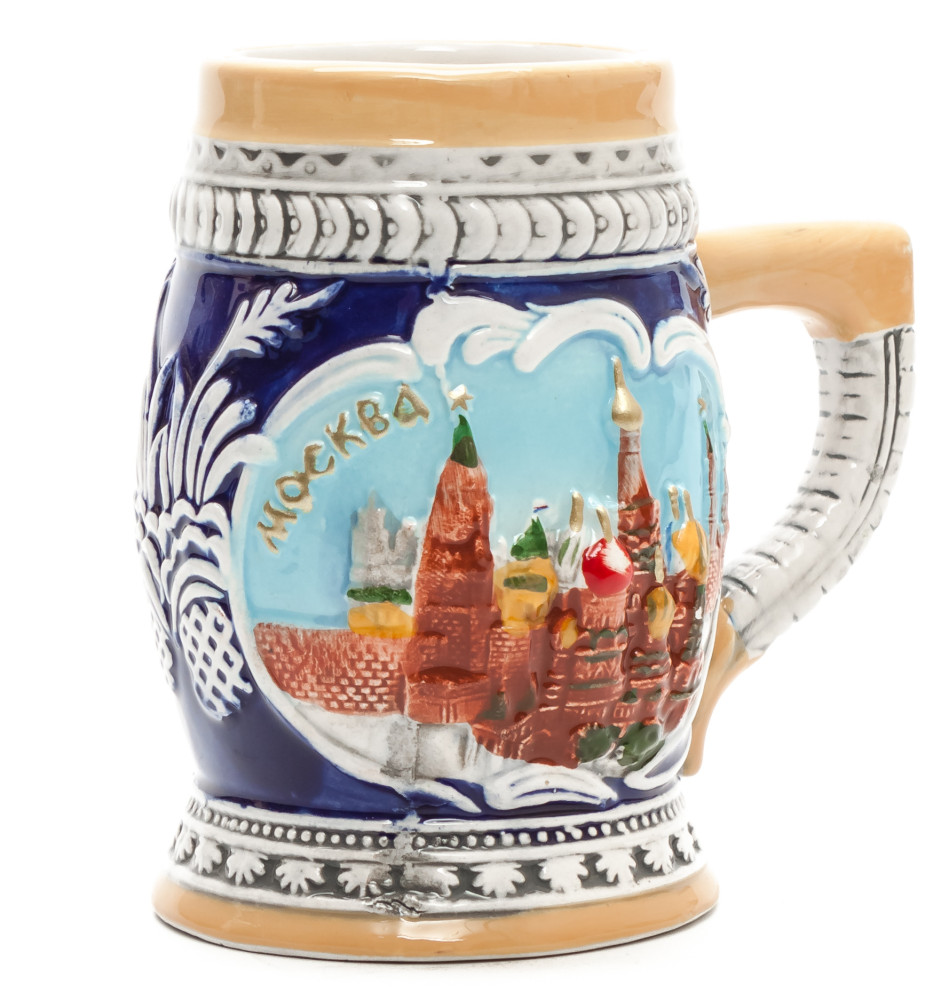 110 mm Moscow Snt Basil Cathedral and Attractions Ceramic Mug (by Volga Pottery)