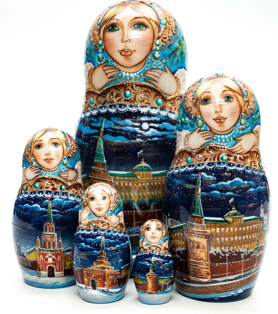 180 mm Moscow Kremlin hand painted wooden Matryoshka doll 5 pcs (by A Studio)
