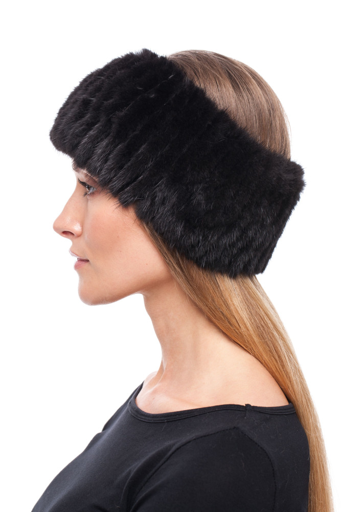 Black Knitted Mink Fur Headband