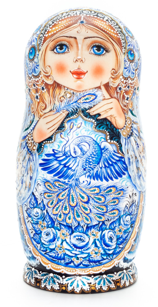 130 mm Ghzel hand painted Matryoshka 5 pcs (by Galina Ulianova)