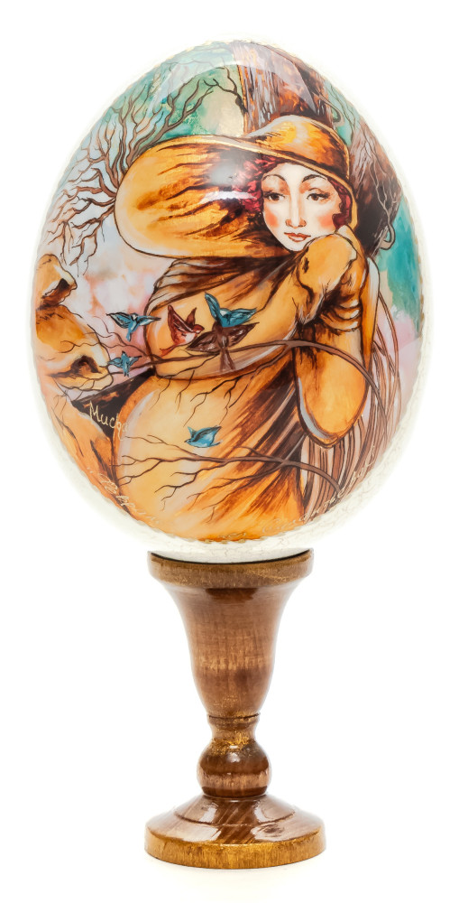 150mm Portrait of a Woman hand painted wooden Egg with standby (by Tatiana Crafts)