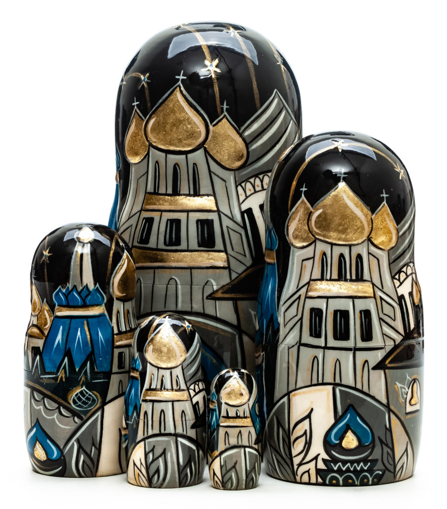 180 mm Moscow Snt Basil Cathedral hand painted by Lentuloff on wooden Matryoshka doll 5 pcs (by A Studio)