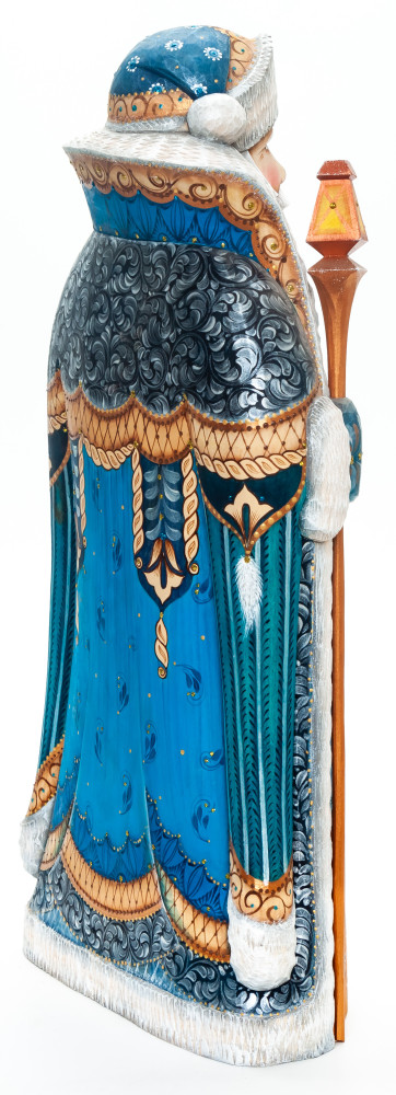 320 mm Santa Claus with a Watches and a Magic Staff with handpainted Nutcracker Wooden Carved Statue (by Igor Carved Wooden Figures Studio)
