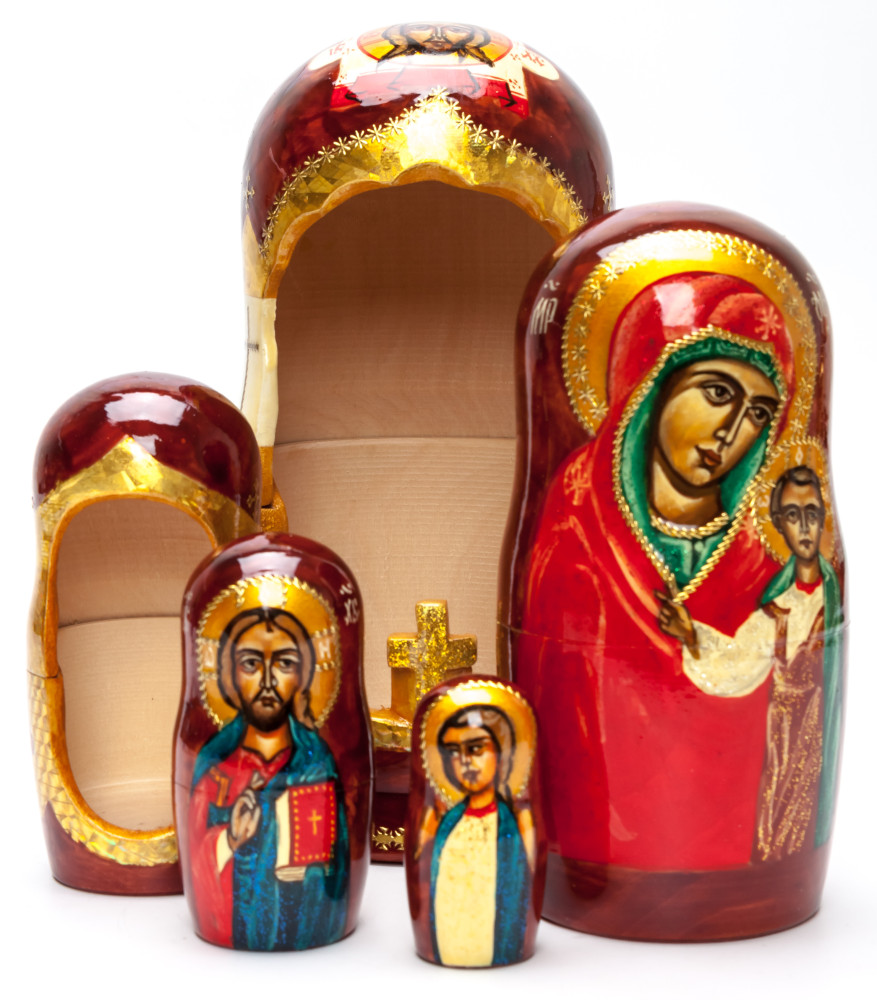 200 mm Kazanskaya Godmother hand painted wooden Matryoshka doll 5 pcs (by Ludmila Icon Paintings)