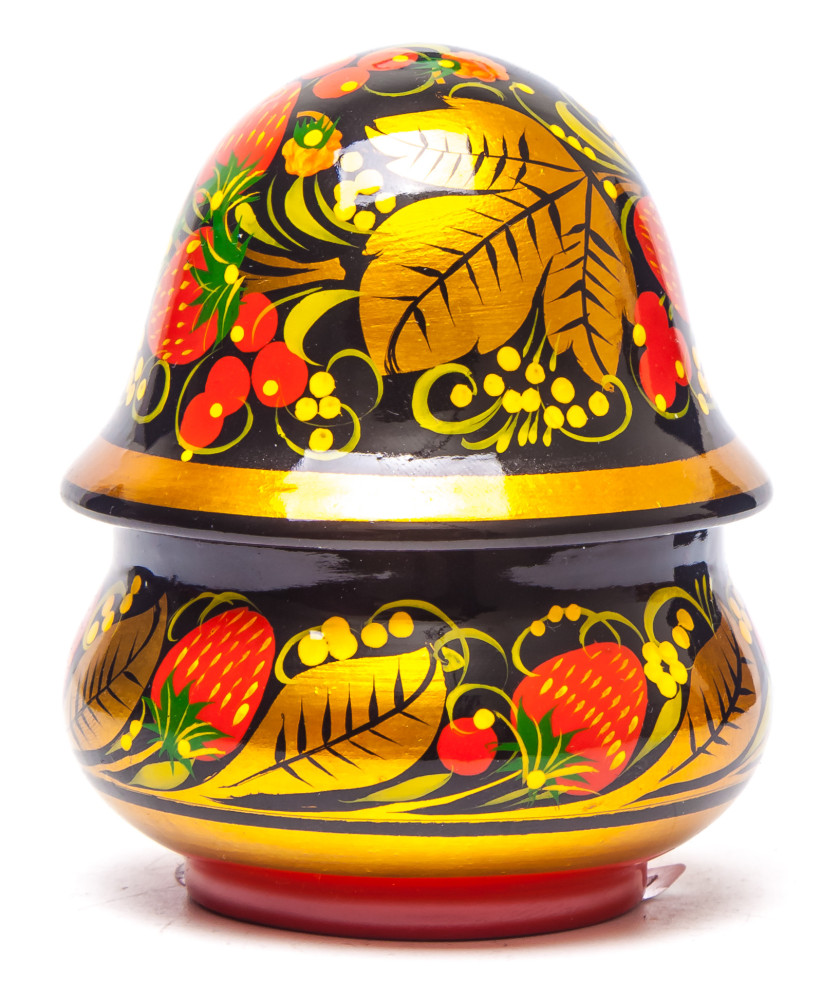 75x60 mm Khokhloma hand painted wooden Salt Cellar (by Golden Khokhloma)
