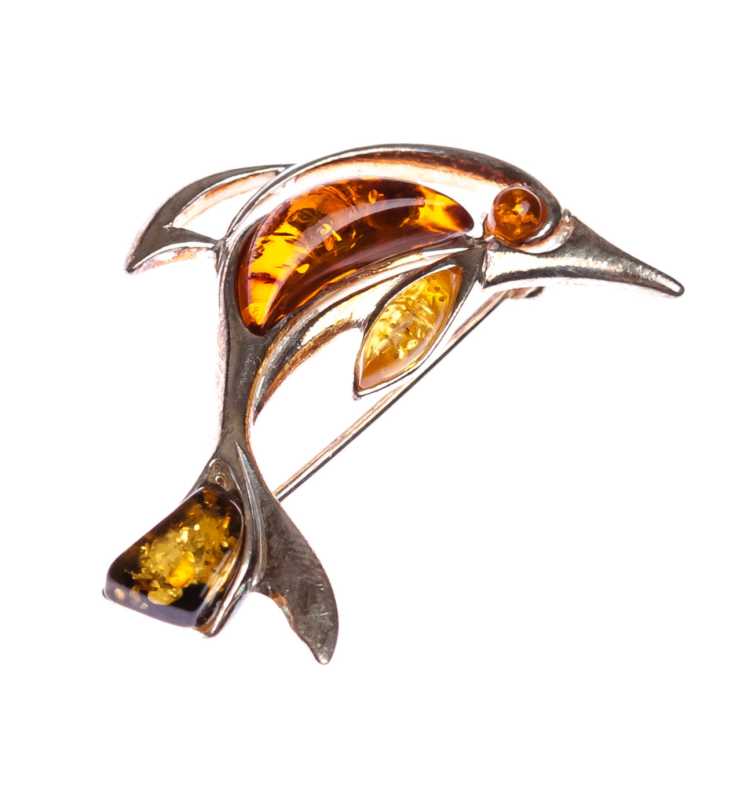 6 g Dolphin Baltic Amber Brooch
