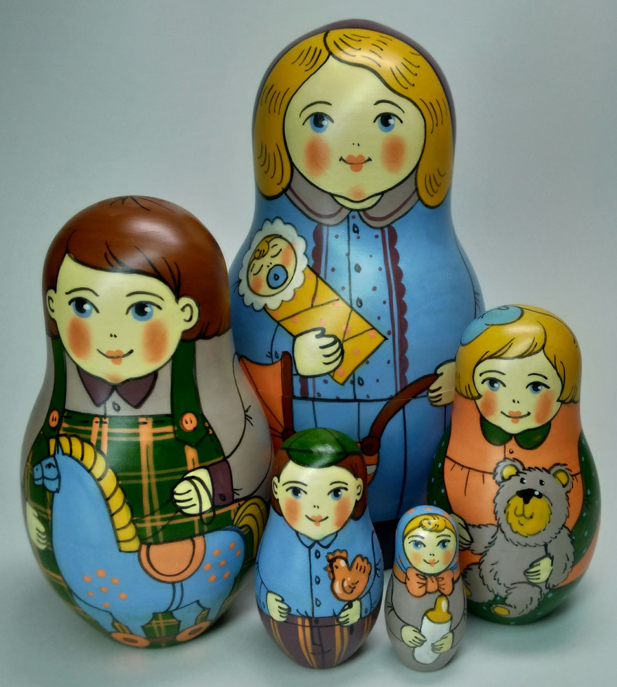 Shop Exclusive Nesting Dolls 125 mm Mistress with Baby hand painted Traditional Russian Wooden Matryoshka doll 5 pcs (by Igor Malyutin) online at Skazka.site | Eligible for fast shipping and free returns. 125 mm Mistress with Baby hand painted Traditional Russian Wooden Matryoshka doll 5 pcs (by Igor Malyutin)