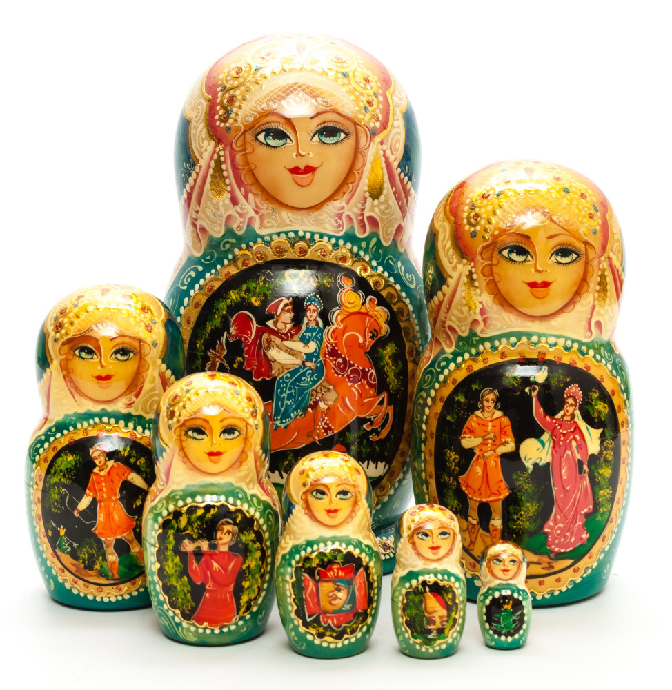 240 mm Sleeping Beauty fairytale hand painted wooden Matryoshka doll 7 pcs (by GOLDEN COCKEREL)