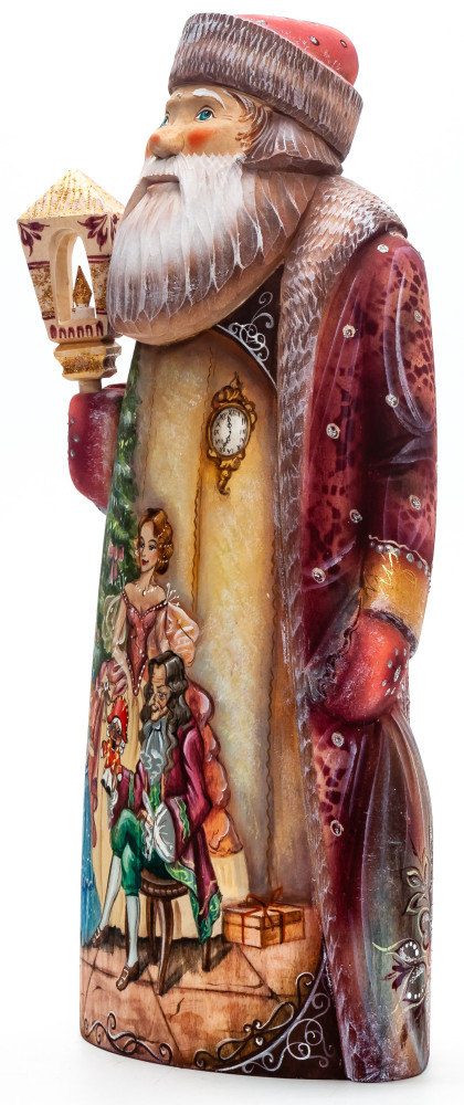 240 mm Santa with a Lamp with handpainted Nutcracker Wooden Carved Statue (by Igor Crafts)