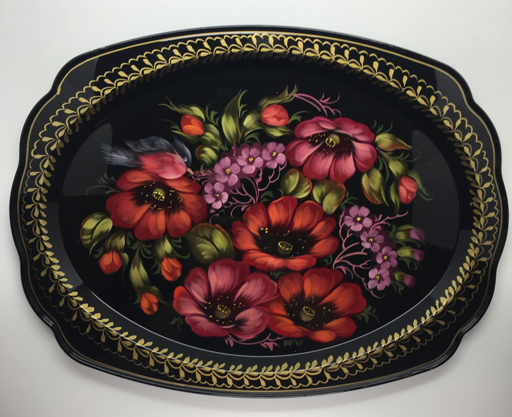 Zhostovo Hand Painted Metal Tray