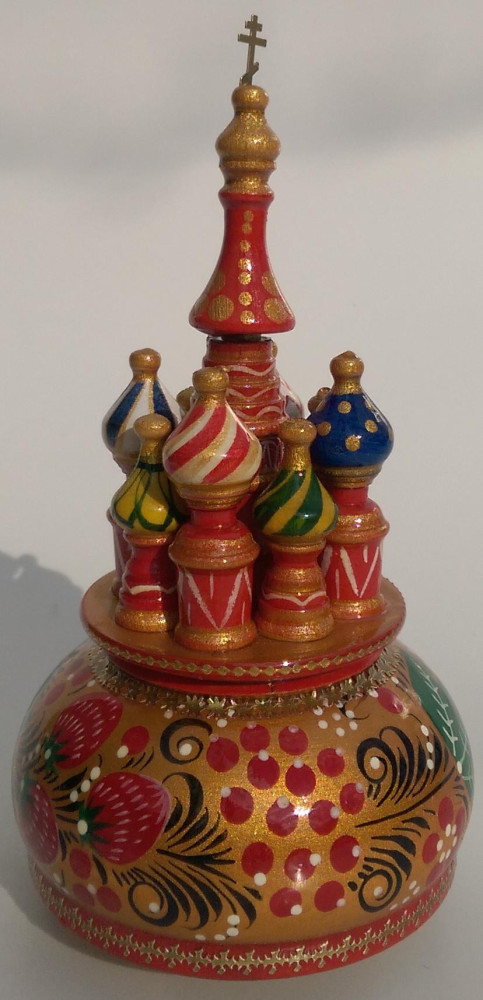 190 mm Saint Basil's Cathedral Khokhloma Art hand painted Wooden Music Box (by Nightingale Crafts)