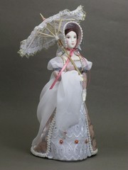 Russian Girl hand made Porcelain Doll in a 19th century Dress with an Umbrella - 11 Inches (by Le Russe)
