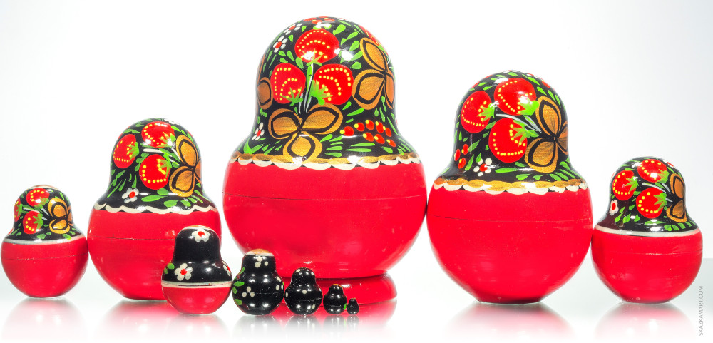 140 mm Khokhloma Patterns Hand Painted Matryoshka Doll 10 pcs (by Victor Maidan)