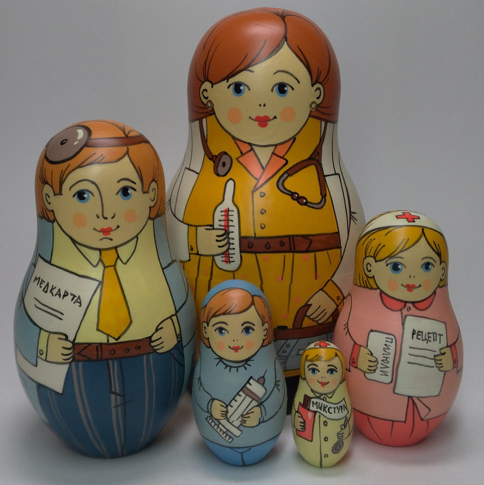 Shop Exclusive Nesting Dolls 125 mm Doctor hand painted Traditional Russian Wooden Matryoshka doll 5 pcs (by Igor Malyutin) online at Skazka.site | Eligible for fast shipping and free returns. 125 mm Doctor hand painted Traditional Russian Wooden Matryoshka doll 5 pcs (by Igor Malyutin)