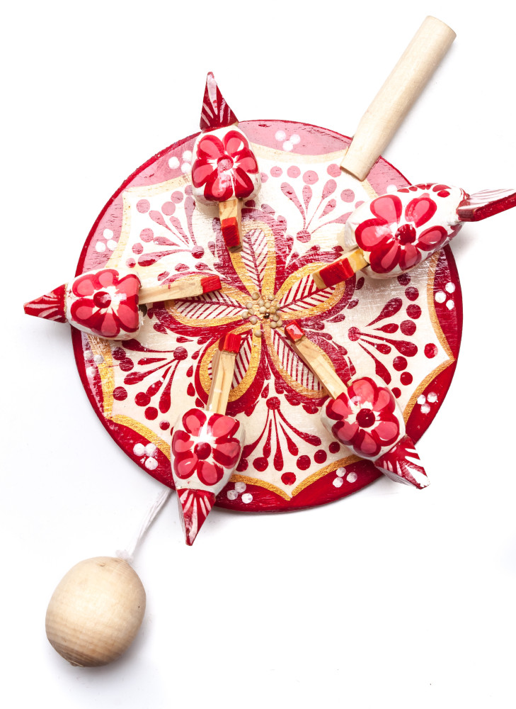 200x140 mm Pecking Chicken Hand Carved and Painted Russian Gzhel Wooden Toy (by Bogorodskoe Studio)