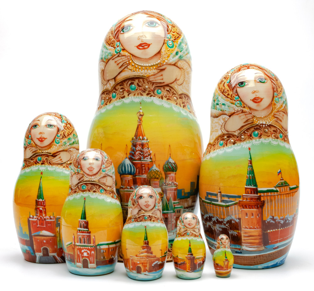220 mm Moscow Saint Basil Cathedral hand painted Wooden Matryoshka doll 7 pcs (by A Studio)