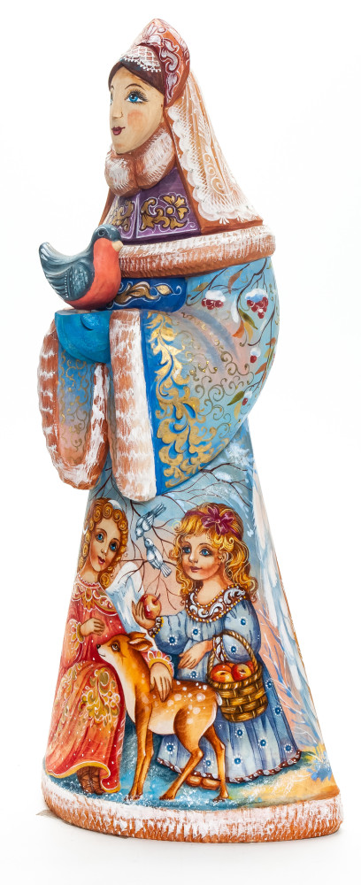 300 mm Noblewoman with a Bullfinch with hand painted Children Wooden Statue (by Karpova Nadezda)