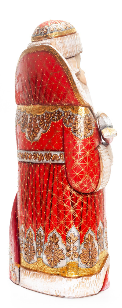 260 mm Santa Claus with a Bag and a Bird Carved Wood Hand Painted Collectible Figurine  (by Igor Carved Wooden Figures Studio)