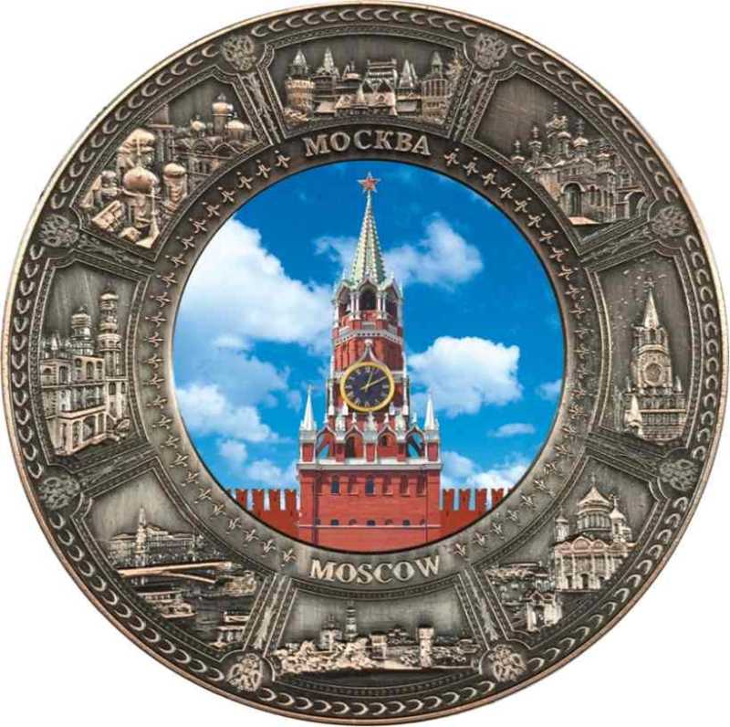 Магнит-тарелка "Москва" с фольгированной вставкой, диаметр 7 см
