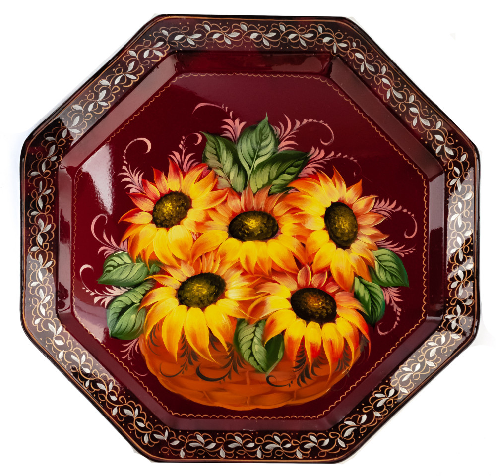  d 440 mm Zhostovo Patterns hand painted and lacquered Metal Forged Tray (by Lada Crafts)