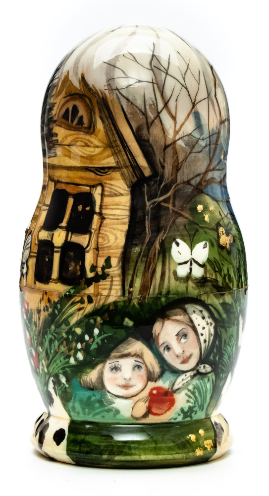 130 mm Baba-Yaga hand painted on wooden Matryoshka doll 5 pcs (by A Studio)