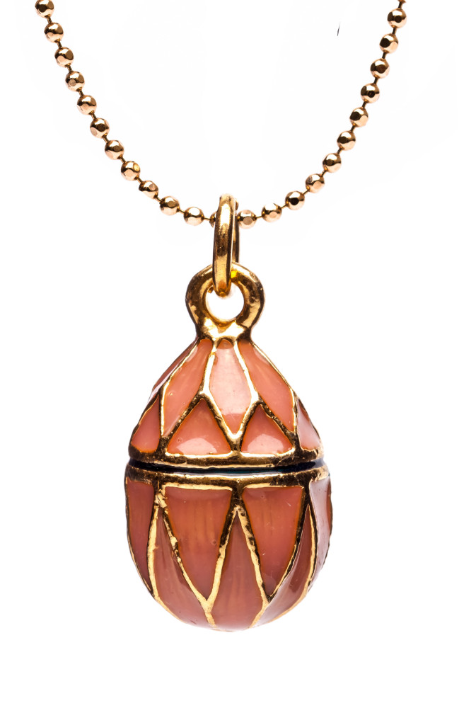 Golden Grid on Pink Egg Pendant
