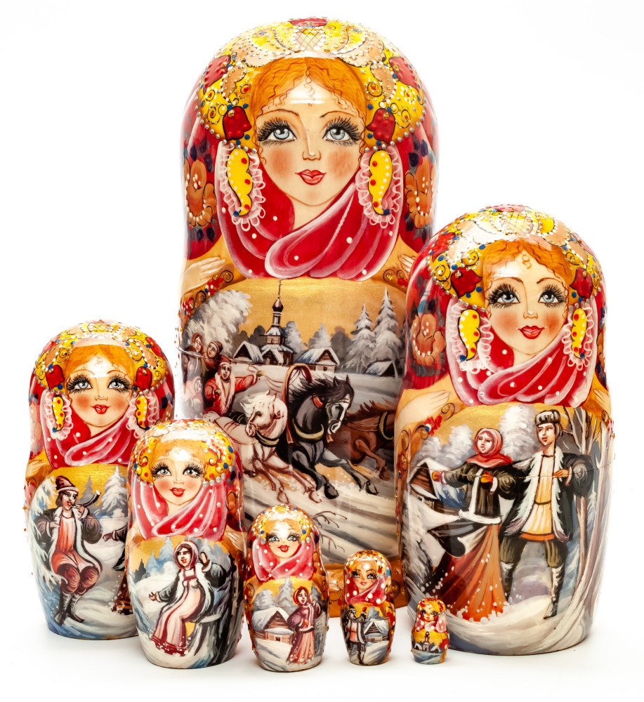 Shop Exclusive Nesting Dolls 220 mm Russian Troika hand painted on Wooden Matryoshka doll 7 pcs (by Trifinov Studio) online at Skazka.site | Eligible for fast shipping and free returns. 220 mm Russian Troika hand painted on Wooden Matryoshka doll 7 pcs (by Trifinov Studio)