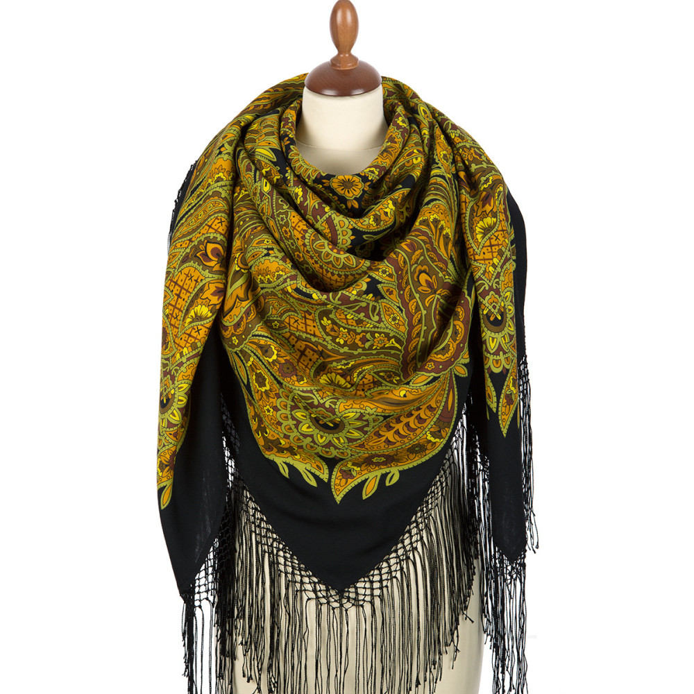 Shop Thick Woolen Fabric Shawls with Silk Fringe 148x148 cm Шаль «Печатный пряник» online at Skazka.site | Eligible for fast shipping and free returns. Шаль «Печатный пряник»
