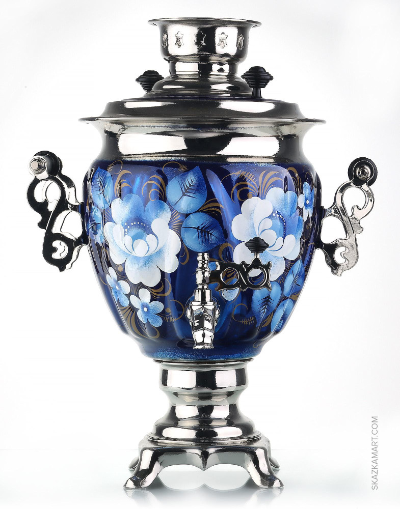Blue Flowers Hand Painted Electric Samovar Kettle