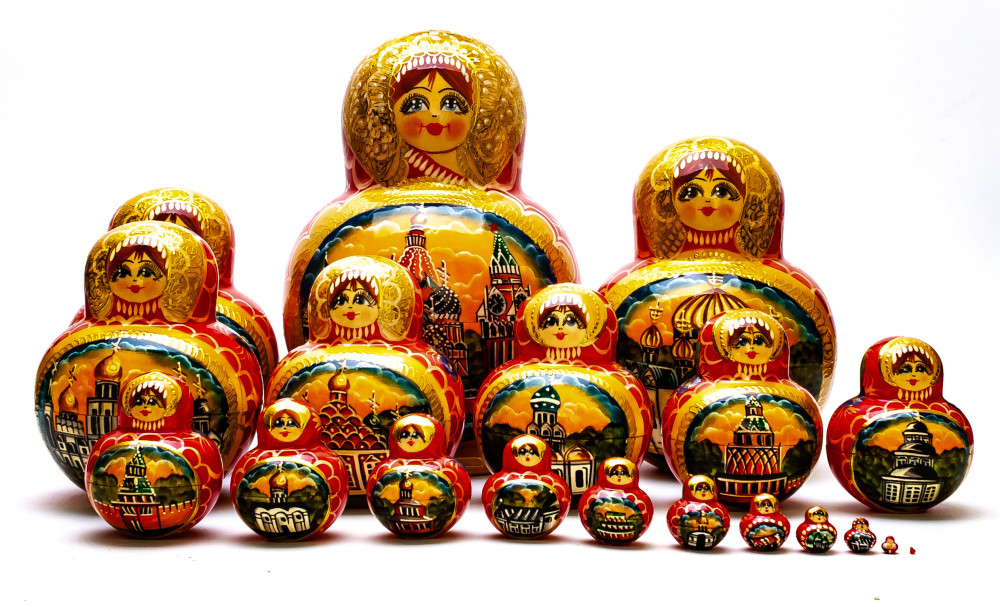 200 mm Moscow Cathedrals Hand painted Matryoshka doll 20 pcs inside round shape (by Valery Studio)