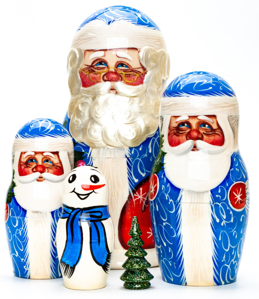 170 mm Santa Claus with a Bag hand painted wooden Matryoshka Doll 5 pcs (by A Studio)
