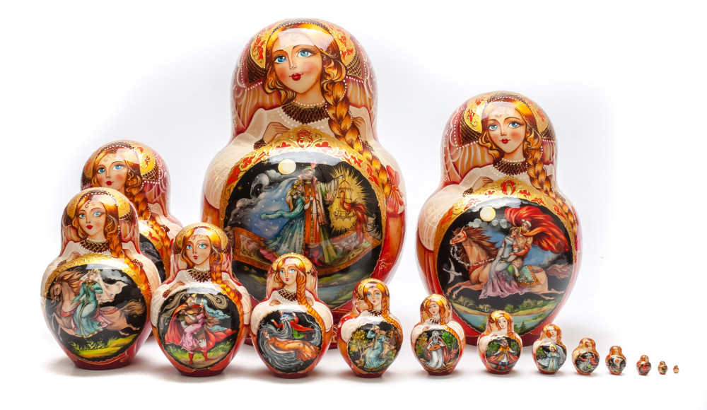 240mm Russian Fairytale hand painted Matryoshka round Doll 15 pcs (by Skazka)