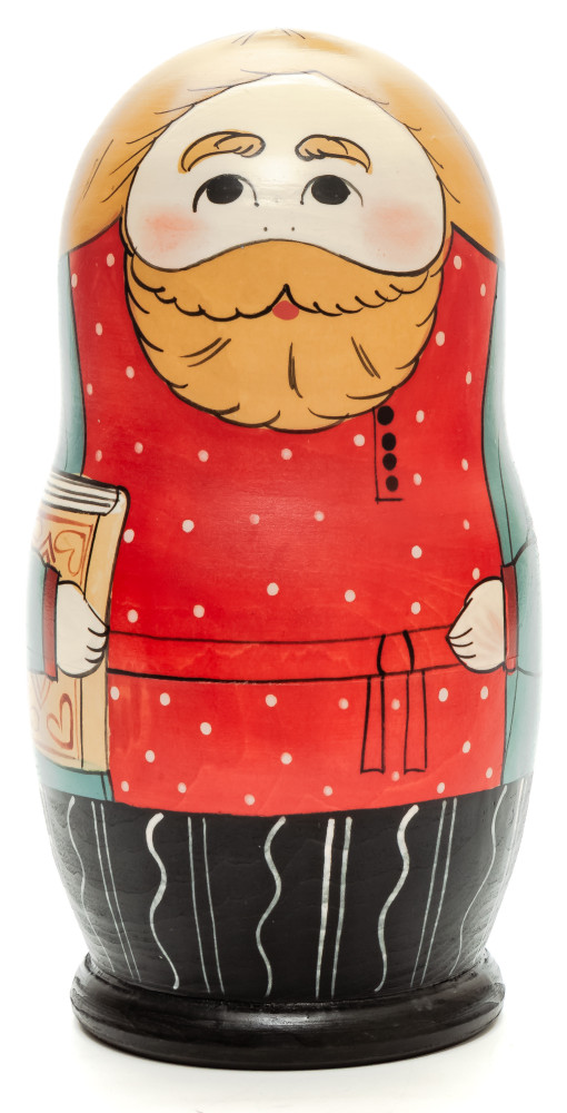 180 mm Man with a Book hand painted Traditional Russian Wooden Matryoshka round doll 5 pcs (by Sergey Malyutin)
