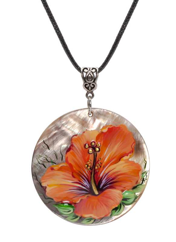 d50 mm Flower hand painted Nacre Pendant (by Tatiana Shkatulka Crafts)