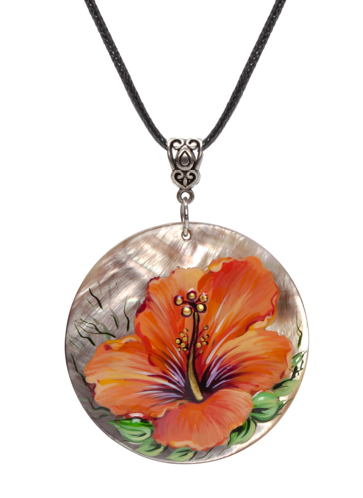 d50 mm Flower hand painted Nacre Pendant (by Tatiana Shkatulka Crafts)