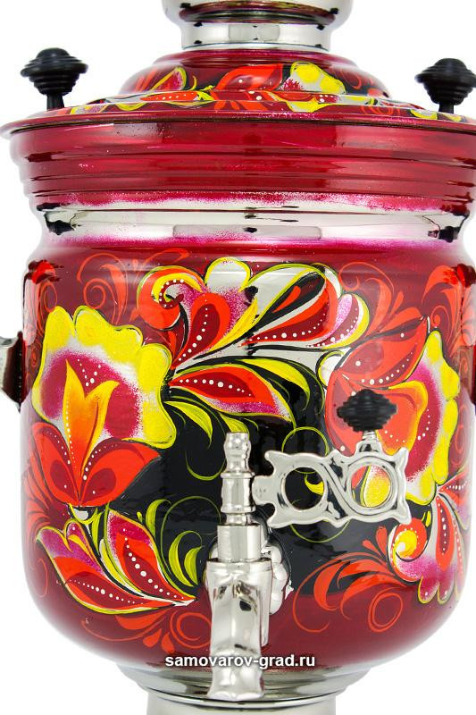 Flowers Hand Painted Electric Samovar Kettle with Teapot and Tray