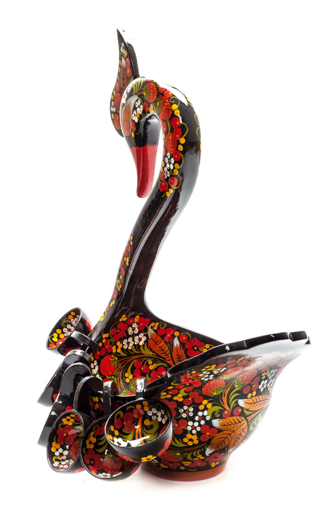 160x150 mm Duck Khokhloma hand painted wooden Ladle for Wine with small Ladles
