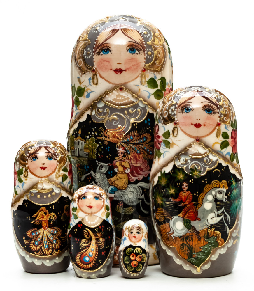150 mm Russian Patterns hand painted on wooden Matryoshka doll 5 pcs (by A Studio)