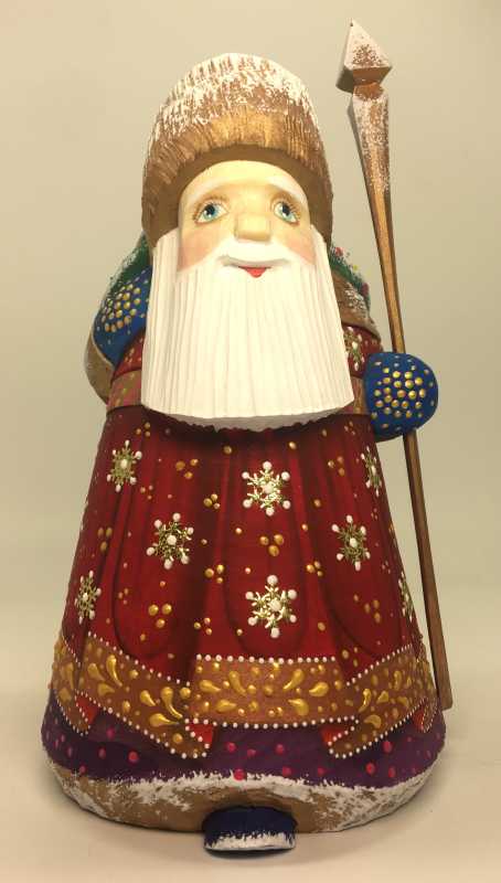 160 mm Santa Claus with a Christmas tree and a Bag of Gifts Carved Wooden Figure hand-painted (by Igor Wooden Carvings Studio)