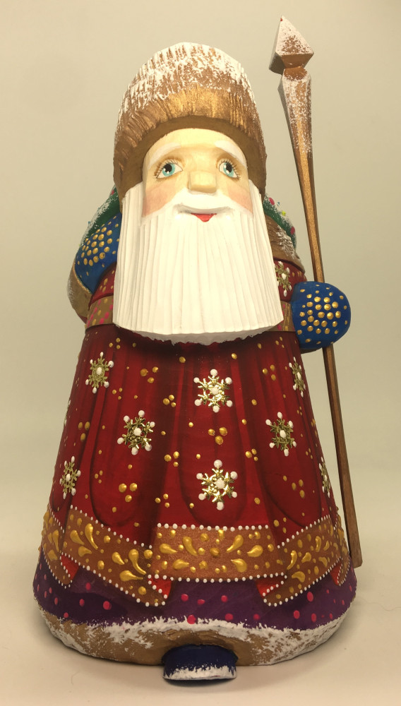 160 mm Santa Claus with a Christmas tree and a Bag of Gifts Carved Wooden Figure hand-painted (by Igor Wooden Carvings Studio)
