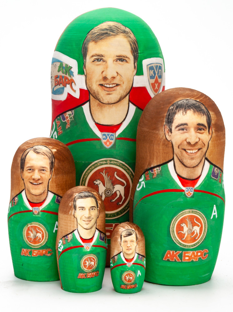 180mm Alexey Morozov from AK Bars Kazan Hand Painted Matryoshka Doll 5 pcs (by Konstantin Studio)