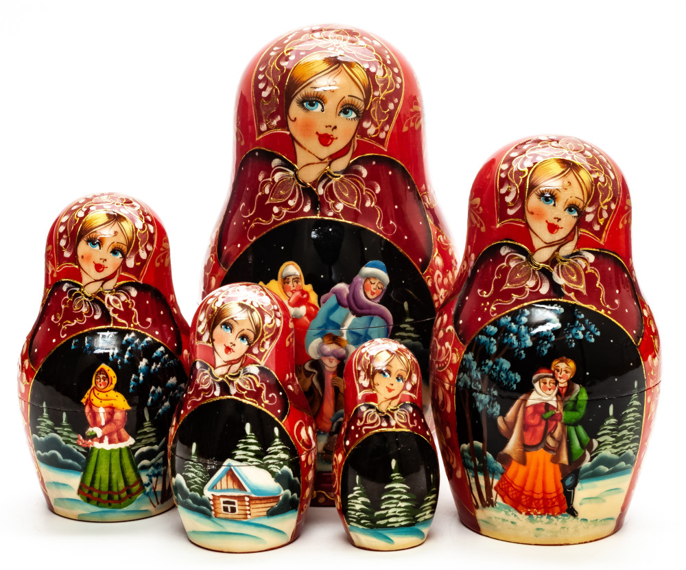 Shop Exclusive Nesting Dolls 180 mm Russian Fairytale hand painted on Wooden Matryoshka doll 5 pcs (by Valeria Crafts) online at Skazka.site | Eligible for fast shipping and free returns. 180 mm Russian Fairytale hand painted on Wooden Matryoshka doll 5 pcs (by Valeria Crafts)