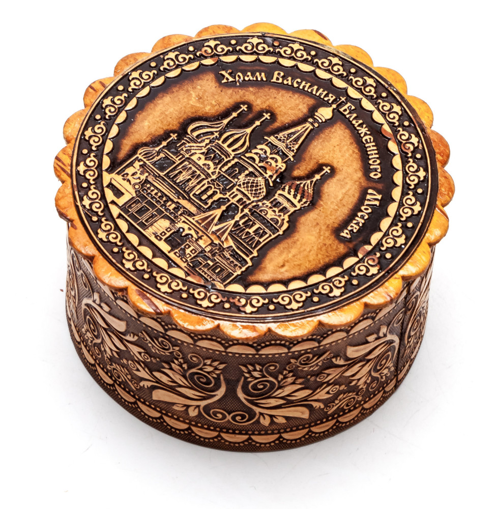 d 65 mm Saint Basil Cathedral hand made Birchbark Jewelry Box (by Maxim Birch)