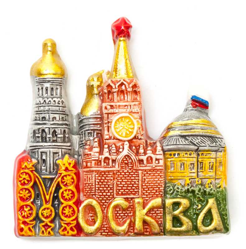 65x65 Spasskaya Tower and Moscow Kremlin ceramic Fridge magnet (by Skazka)