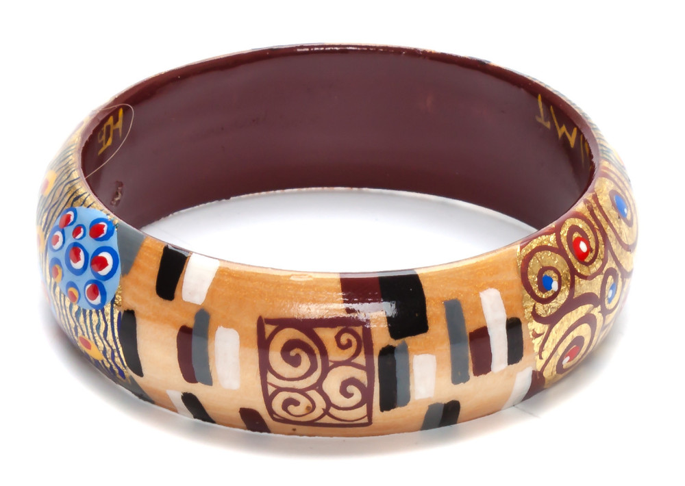 80x16 mm The Kiss by Klimt hand painted on wooden Bracelet (by A Studio)