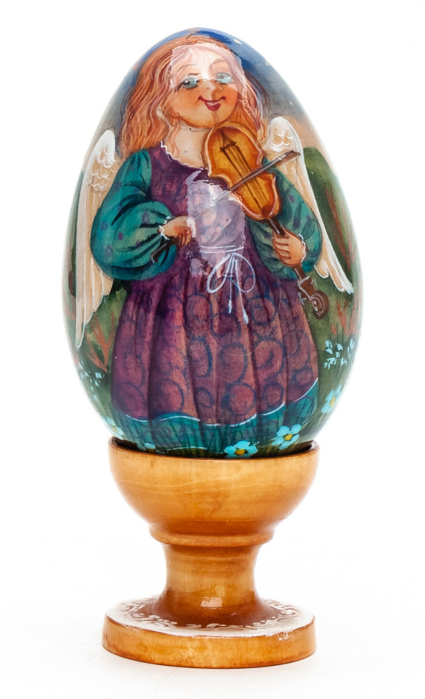 100mm Angel with a Violin handpainted wooden Egg with standby (by Andrey Christams Ornaments Studio)